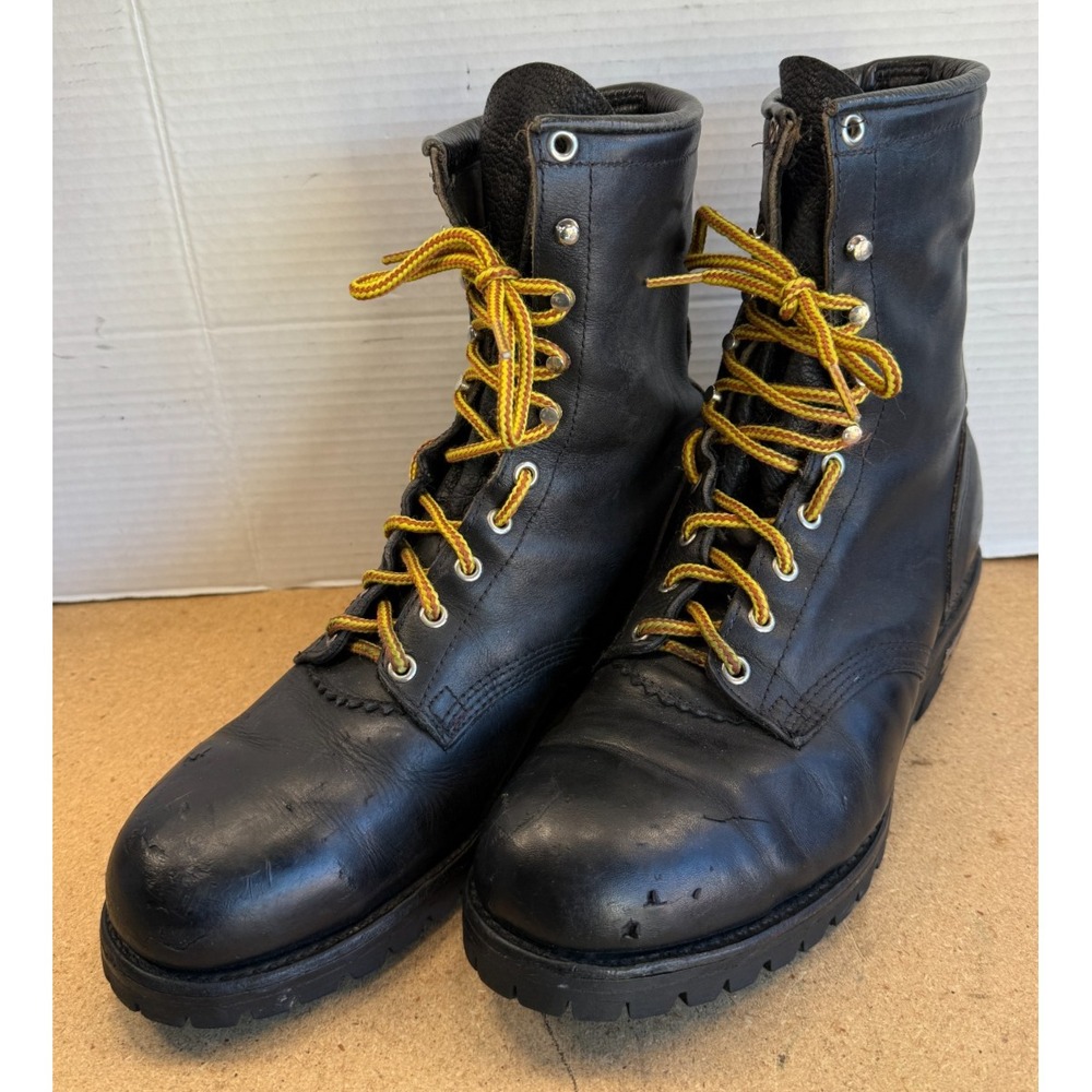 Mens Sz 10.5 HARLEY DAVIDSON Black Leather Logger Riding Biker Boots